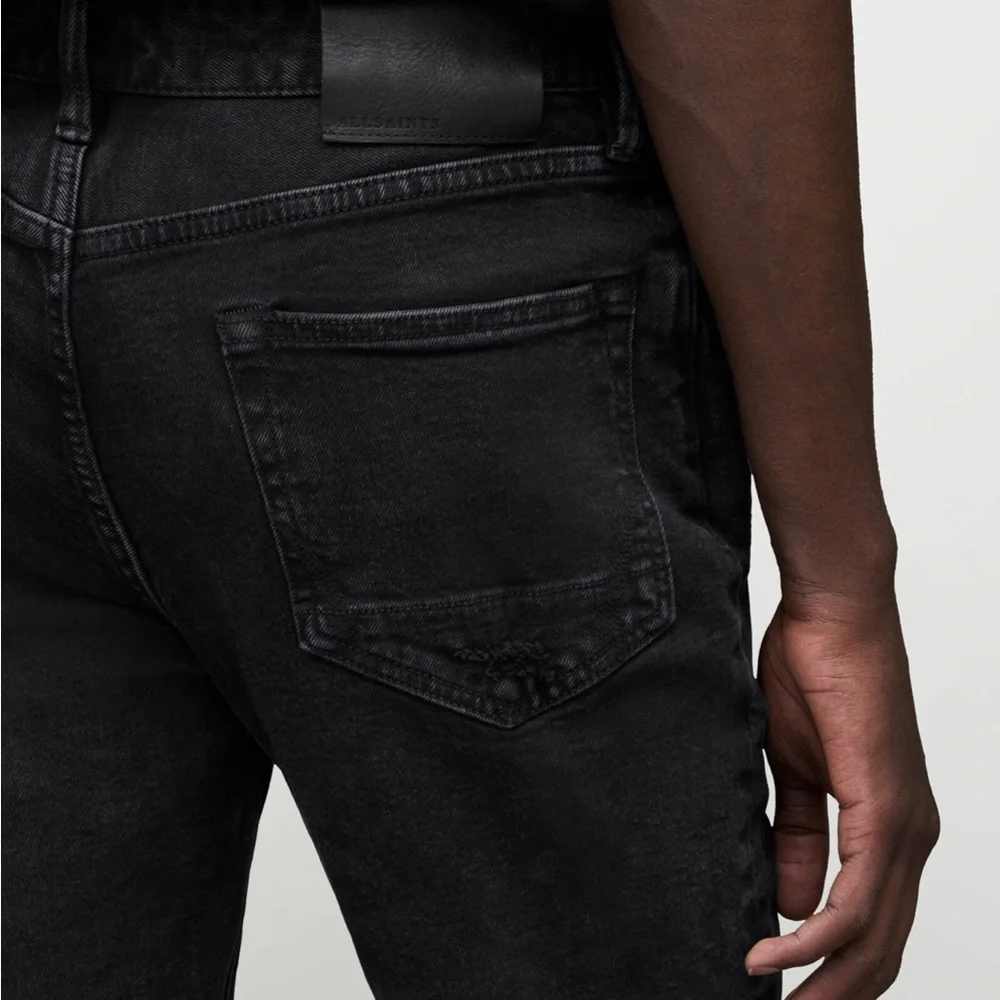 All Saints Cigarette Skinny Damaged Denim Cotton Black Jeans